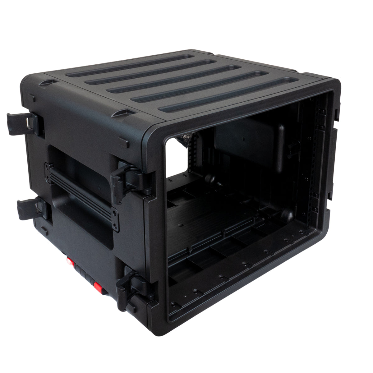 8U Rolling Rack Case with Plastic Hard Shell, Opened