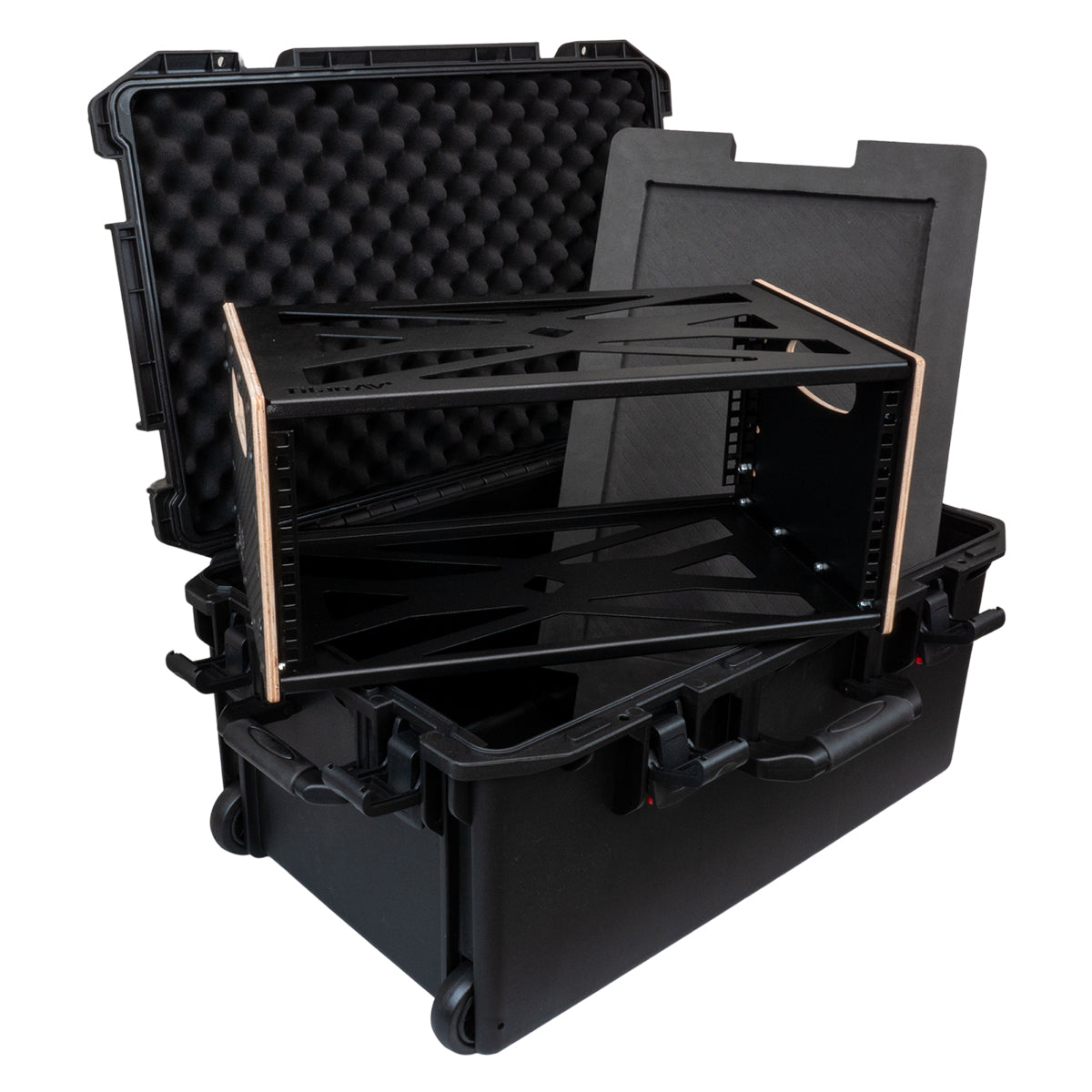 Titan AV Flyrack X 4RU in 6004 Waterproof Case with Custom Cut Foam Insert